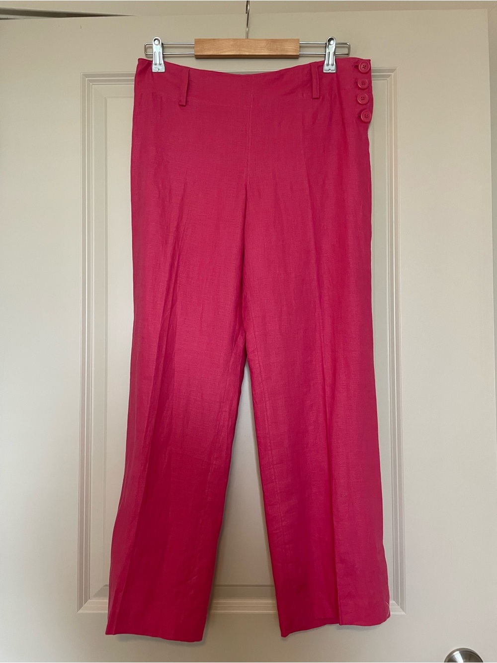 LOFT 100% Linen Wide Leg Pants in Bright Pink NWOT